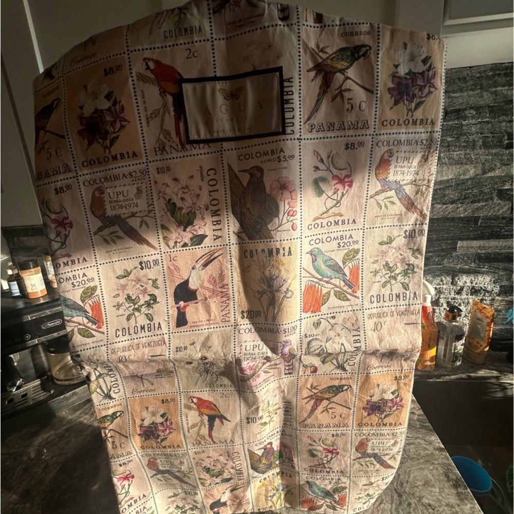 Agua Bendita Cream garment bag with Multicolor bird Stamp Motives